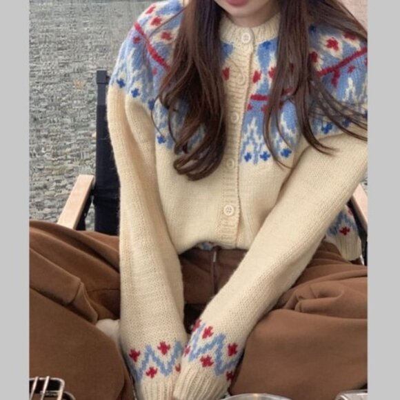 RD STYLE Elfa Fair Isle Wool Cardigan Sweater XL - Picture 8 of 15